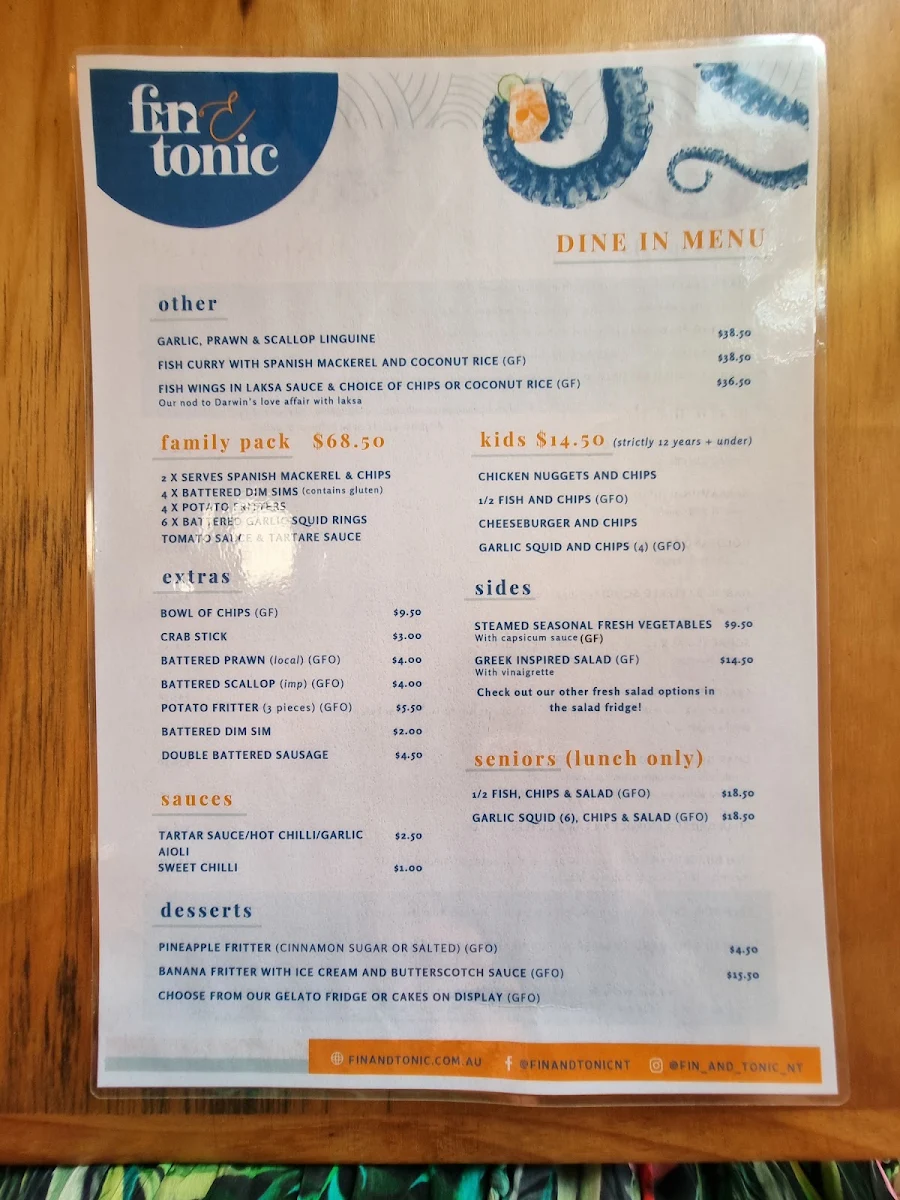 Menu, Fin & Tonic NT