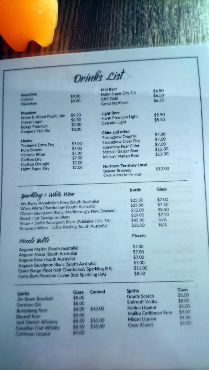 Menu, Fin & Tonic NT