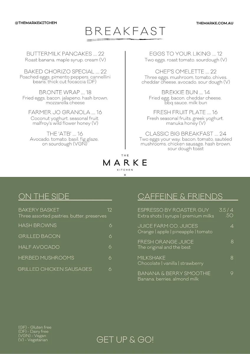 Menu, The Marke Kitchen & Bar