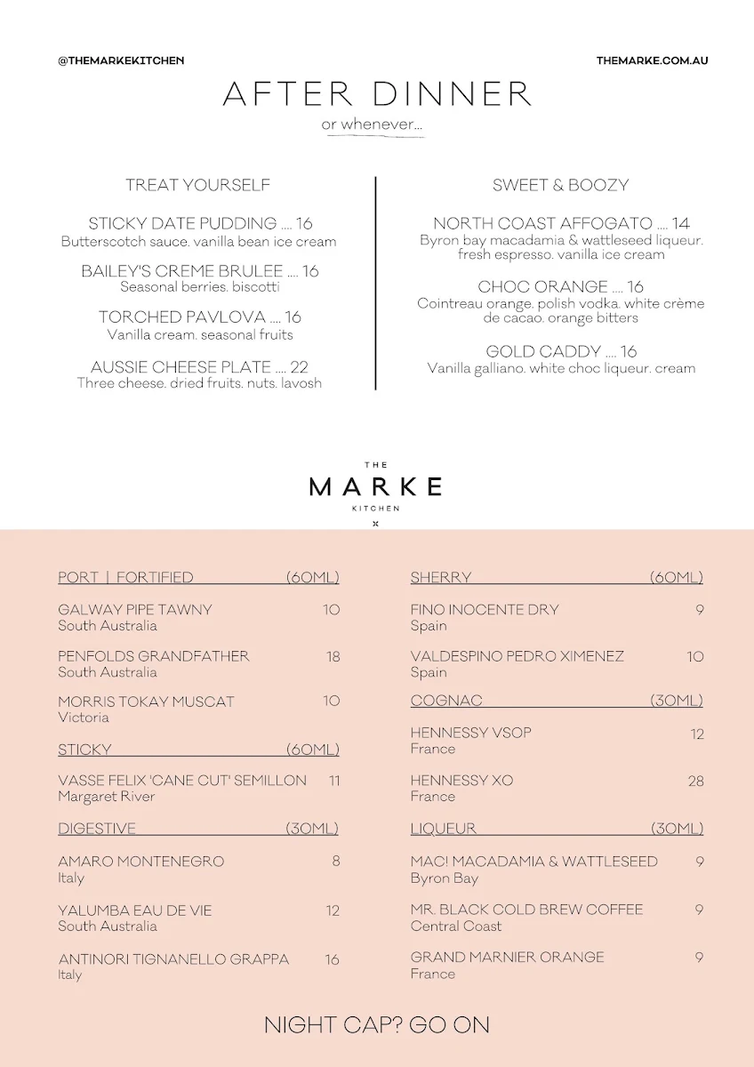 Menu, The Marke Kitchen & Bar