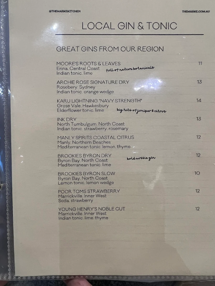 Menu, The Marke Kitchen & Bar