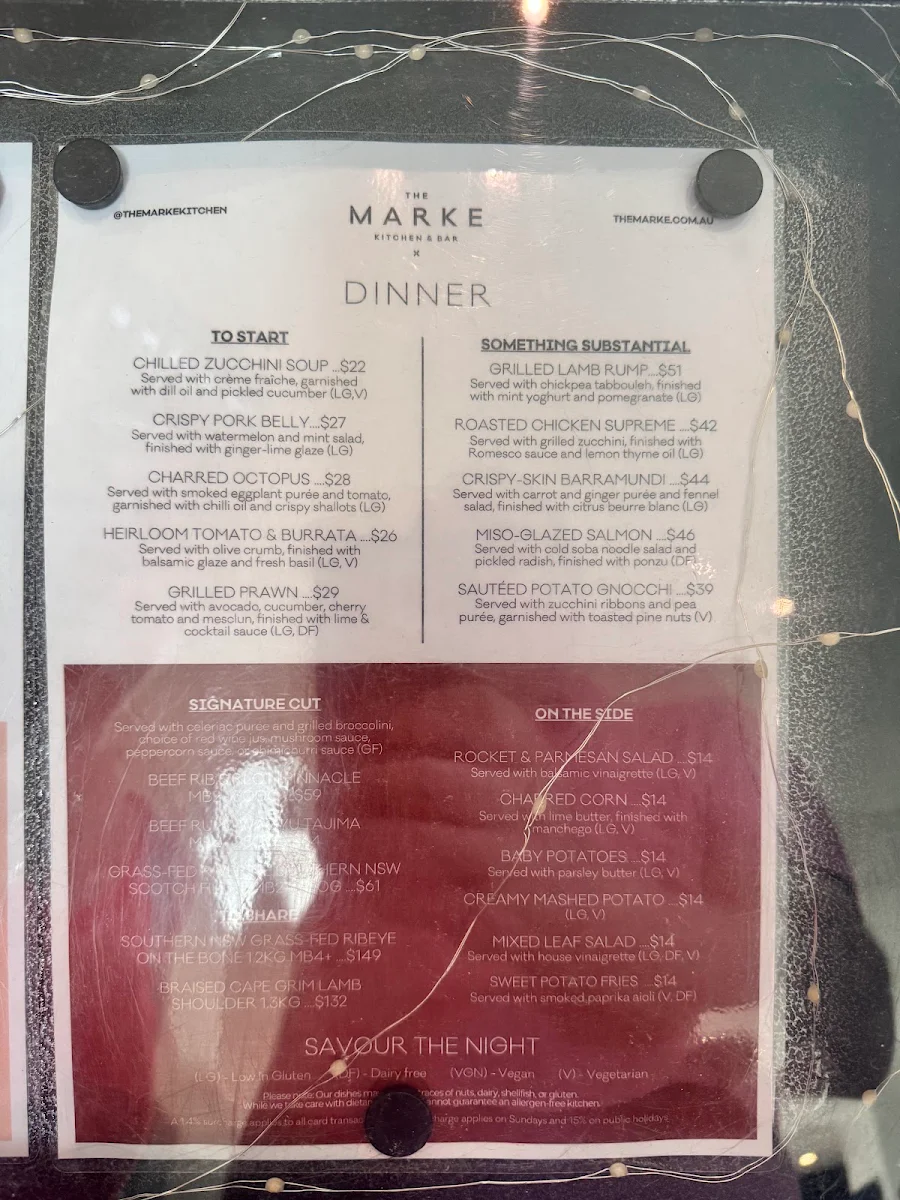 Menu, The Marke Kitchen & Bar