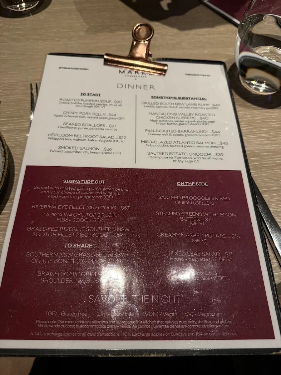 Menu, The Marke Kitchen & Bar