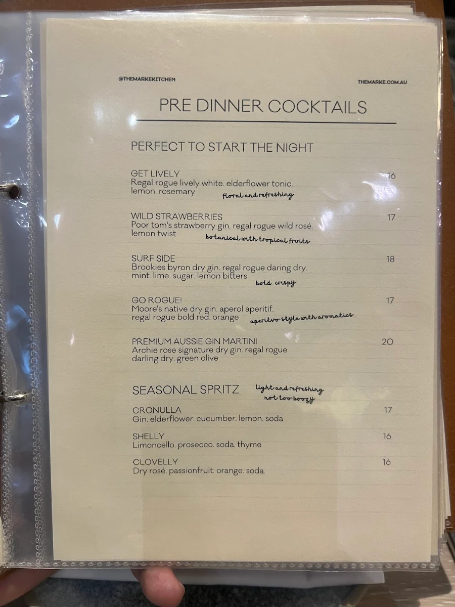 Menu, The Marke Kitchen & Bar