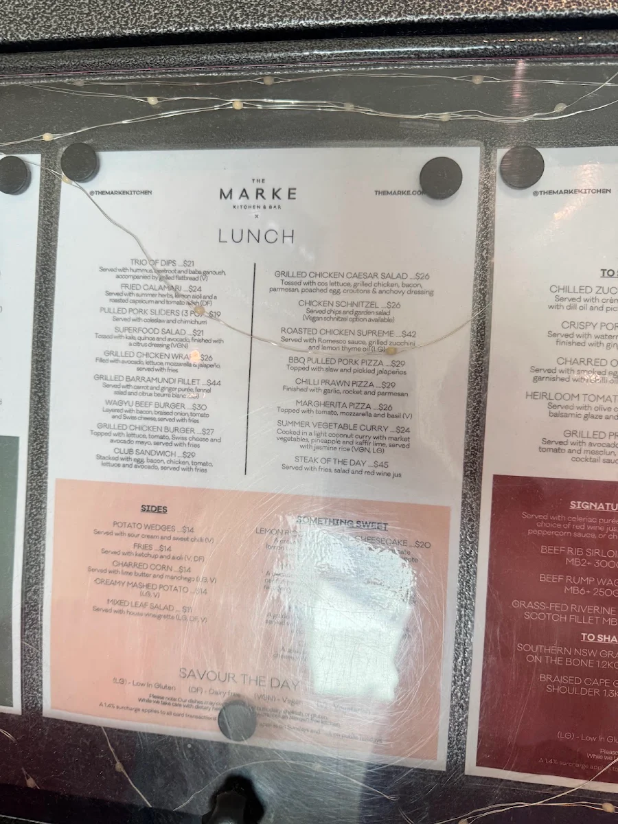 Menu, The Marke Kitchen & Bar
