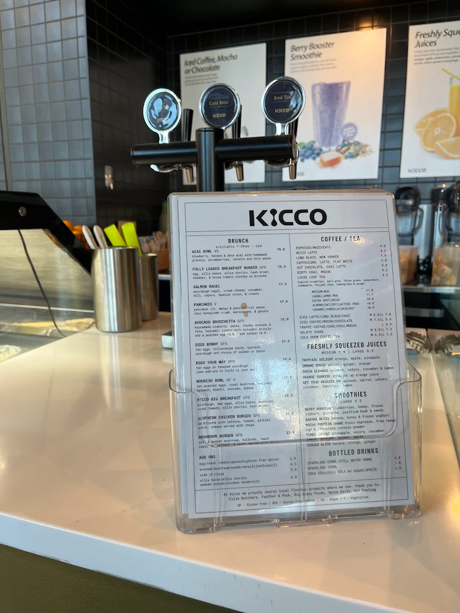 Menu, Kicco Espresso - McLaren Vale