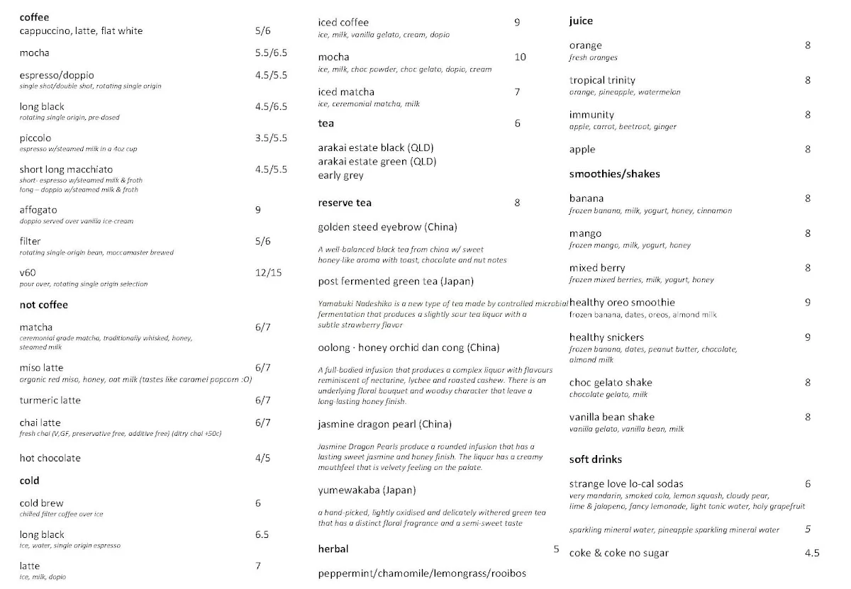 Menu, early birds cafe