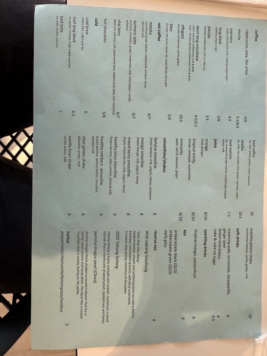 Menu, early birds cafe