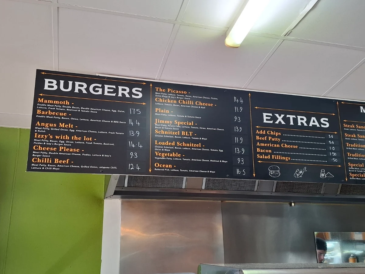 Menu, Izzy's Cafe