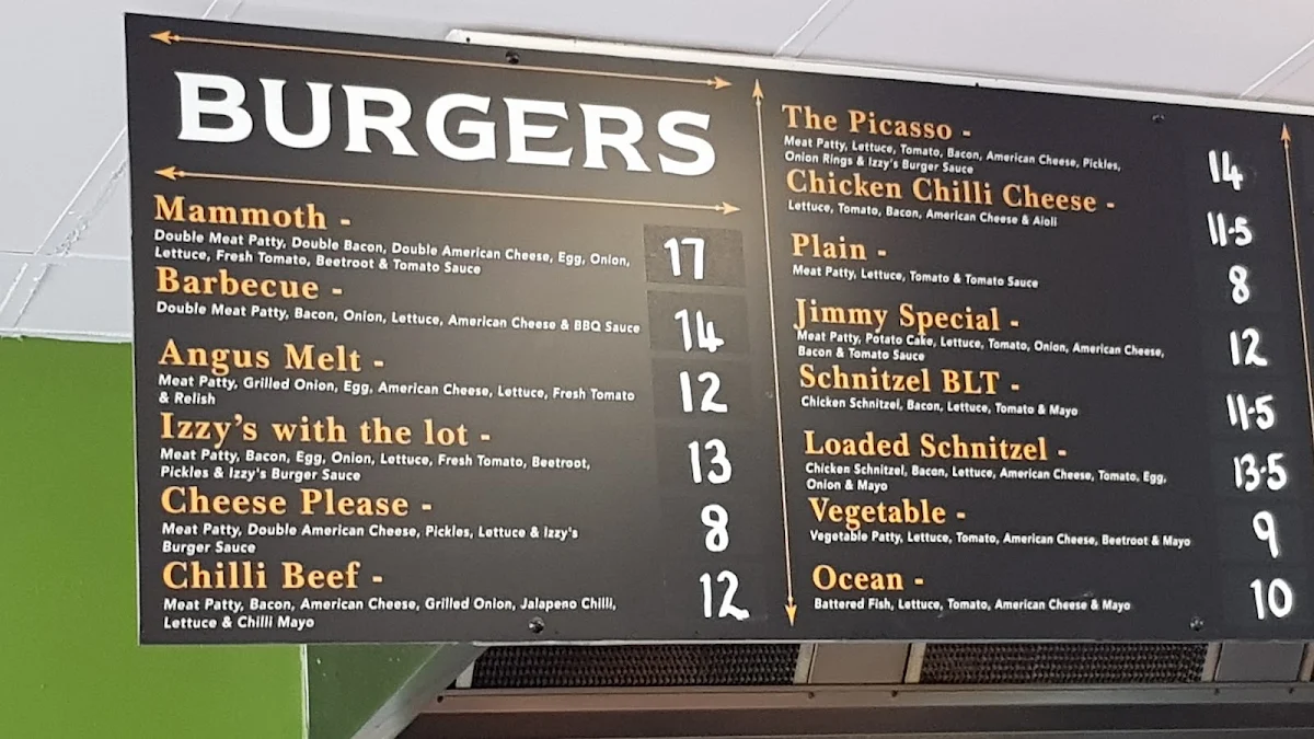 Menu, Izzy's Cafe