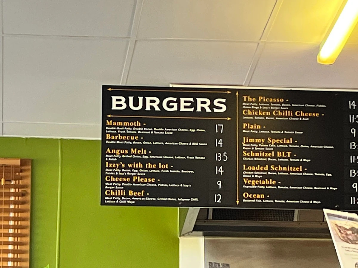 Menu, Izzy's Cafe