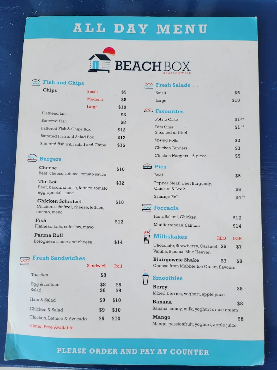Menu, The Gallery Cafe Blairgowrie