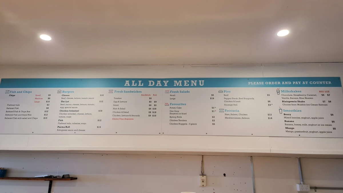 Menu, The Gallery Cafe Blairgowrie