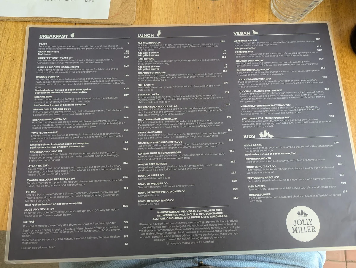 Menu, The Jolly Miller (Altona Meadows)
