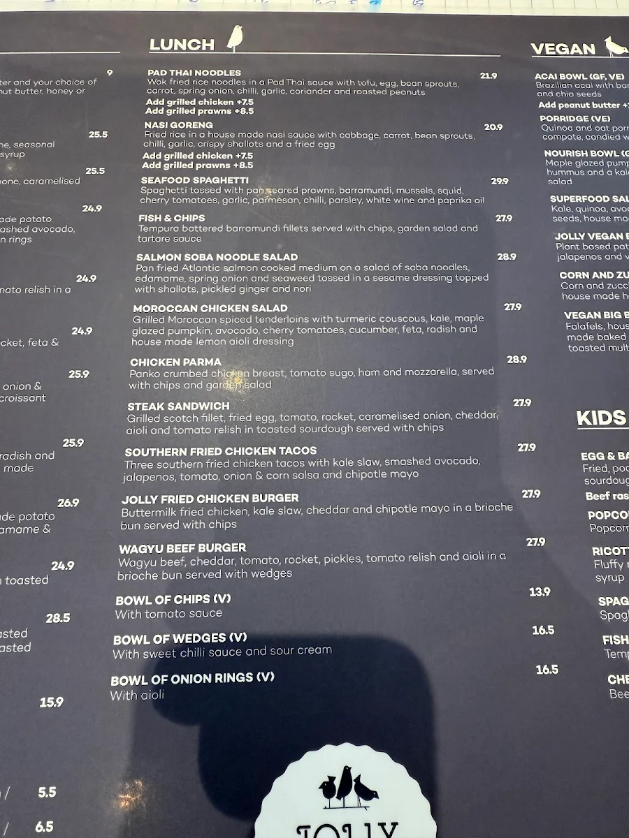 Menu, The Jolly Miller (Altona Meadows)