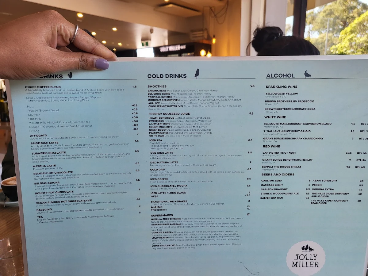 Menu, The Jolly Miller (Altona Meadows)