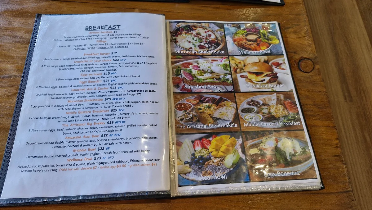 Menu, The Artisanal Cafe