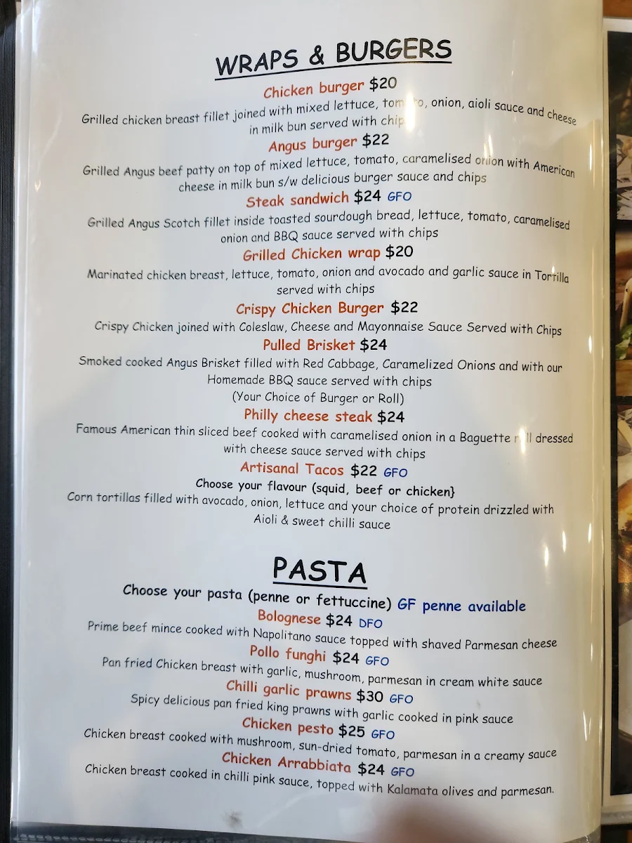Menu, The Artisanal Cafe