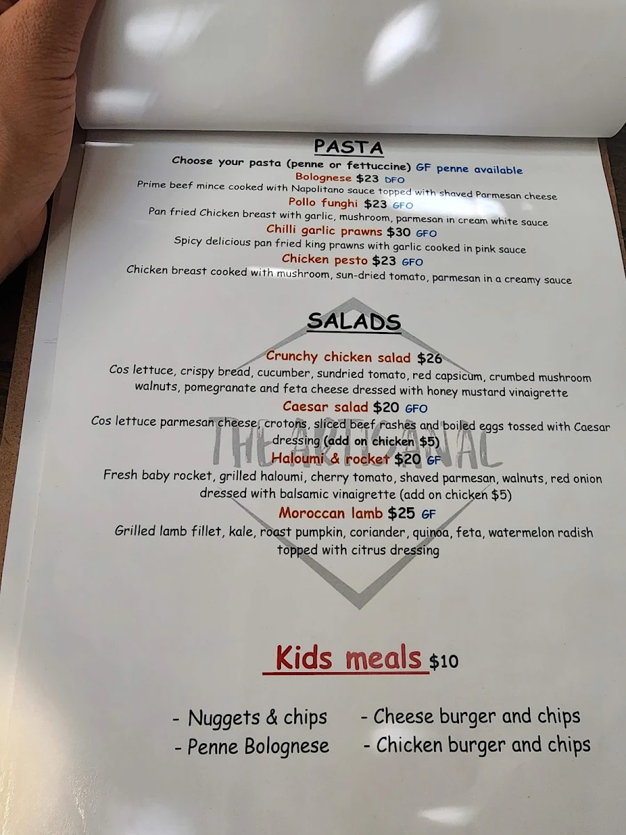 Menu, The Artisanal Cafe