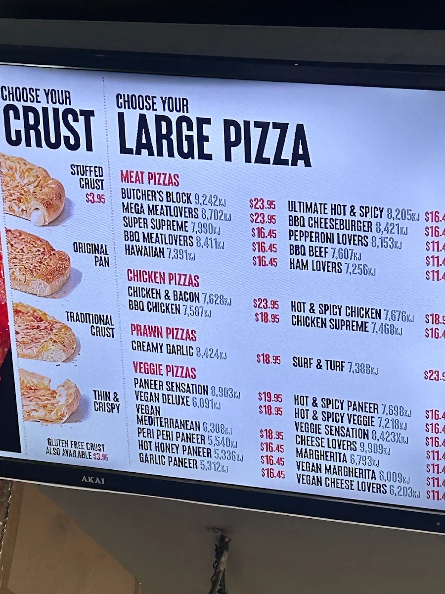 Menu, Pizza Hut Frenchs Forest