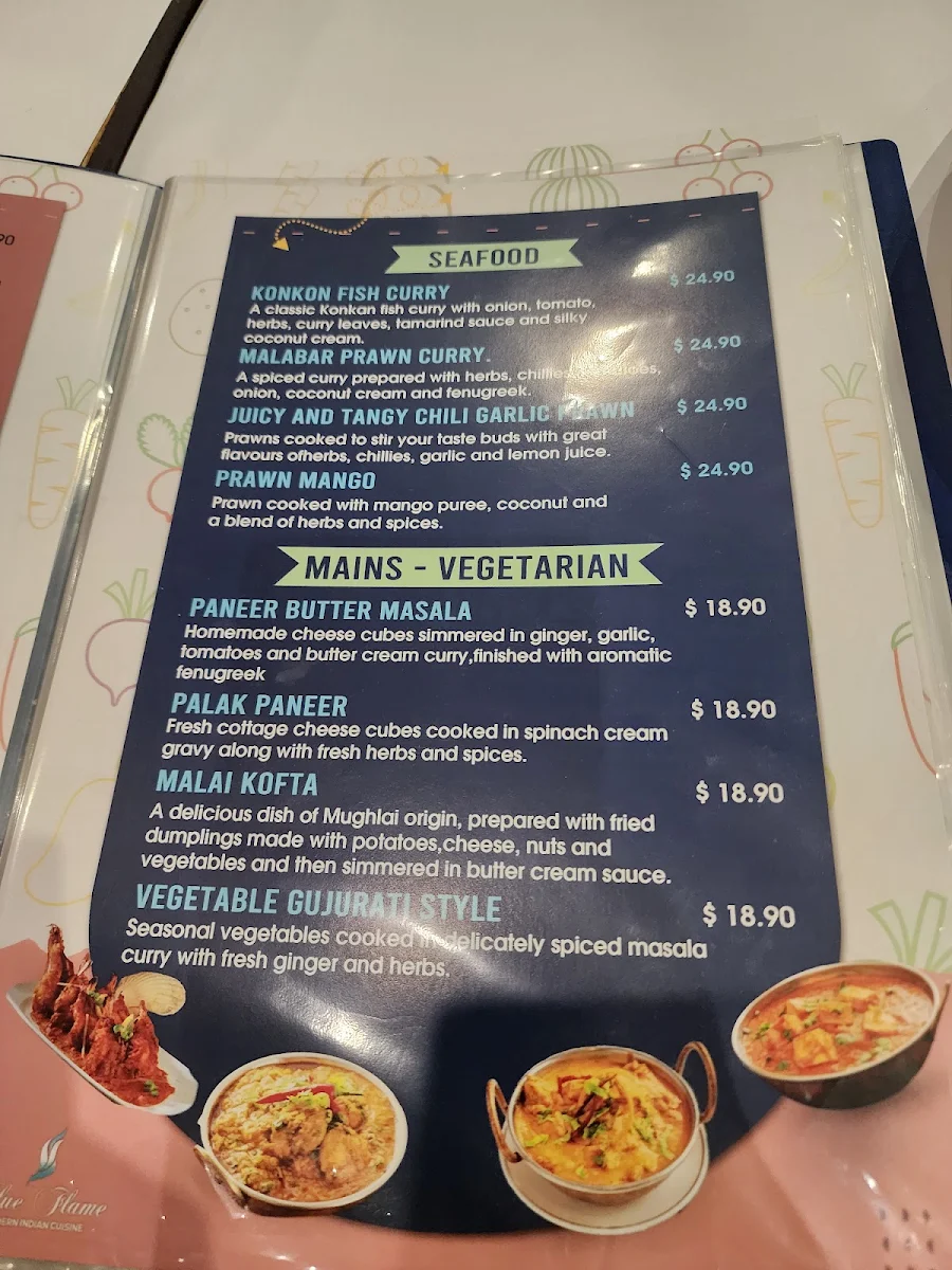 Menu, Blue Flame Modern Indian Cuisine