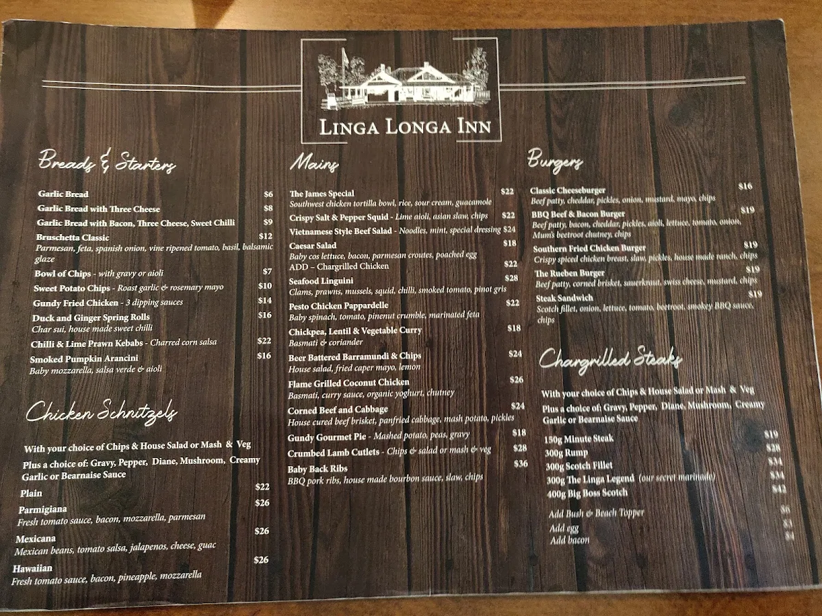 Menu, Linga Longa Inn Hotel