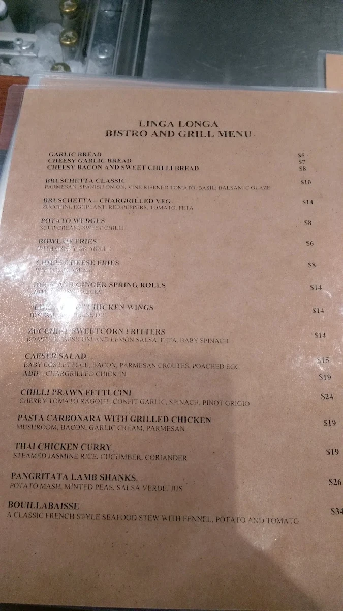Menu, Linga Longa Inn Hotel