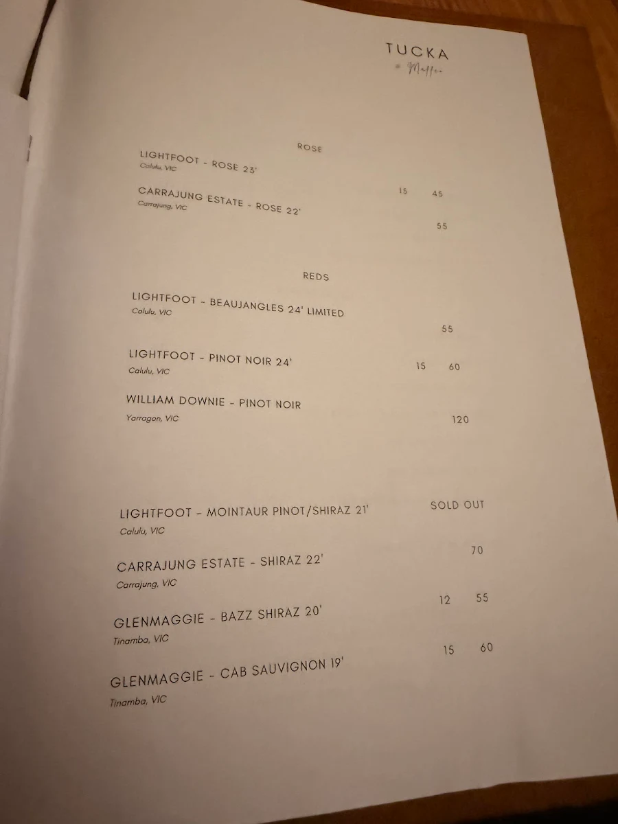 Menu, TUCKA @Maffco
