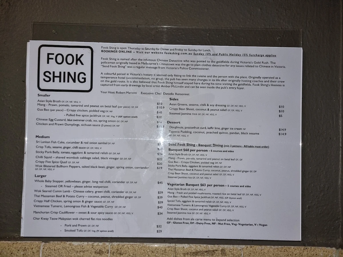 Menu, Fook Shing