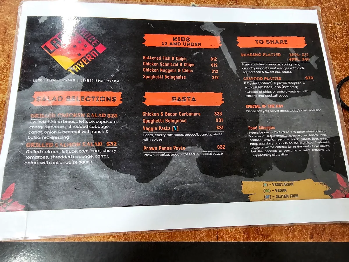Menu, Last Chance Tavern