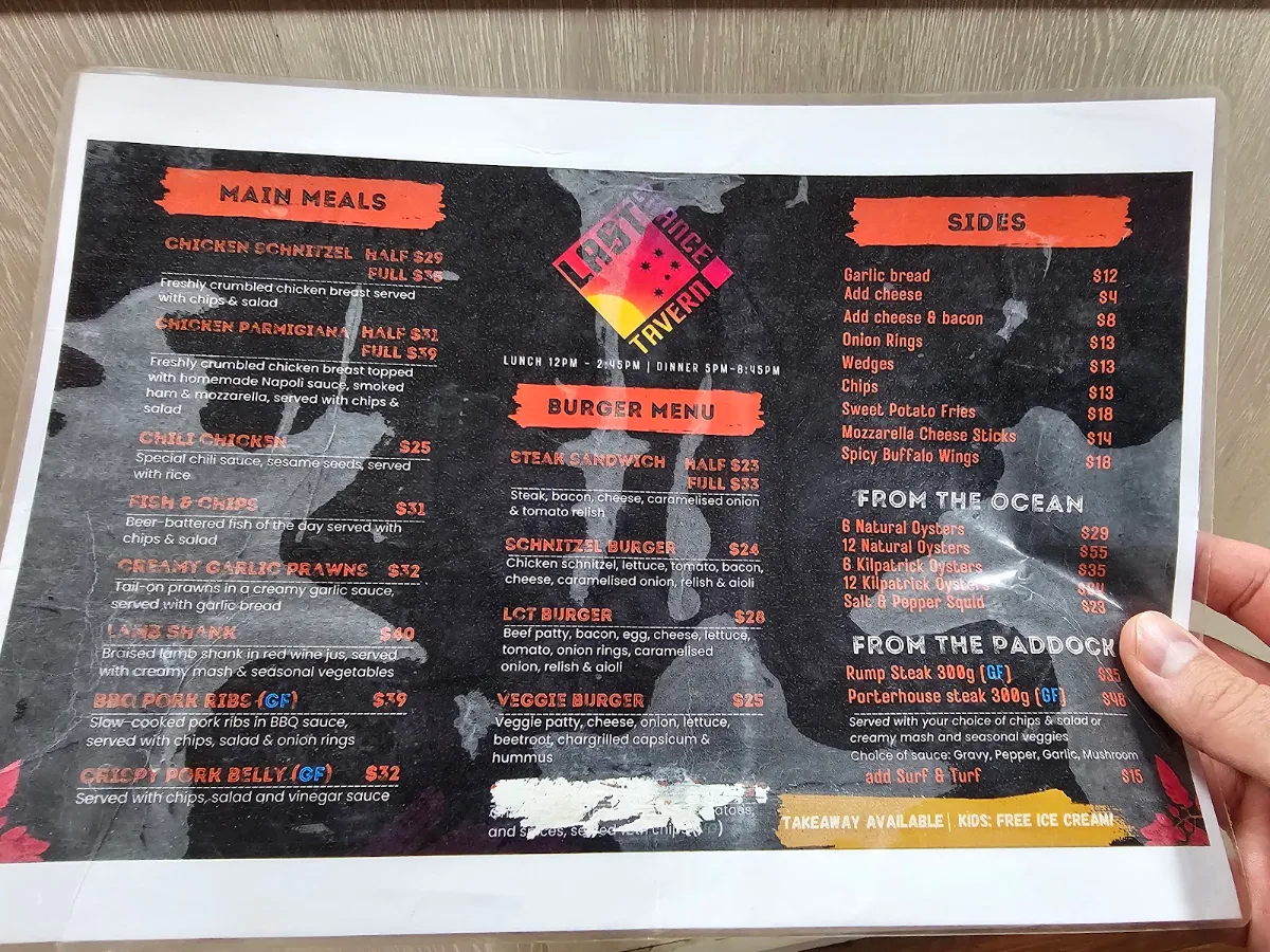 Menu, Last Chance Tavern
