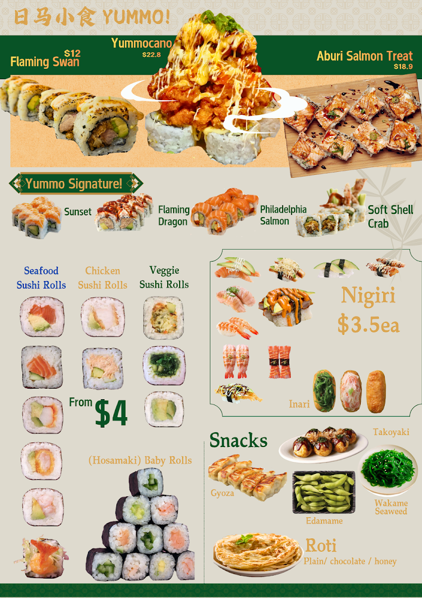Menu, Yummo Kitchen "Japanese & Malaysian soul food" Yummo!