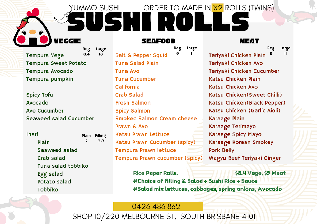 Menu, Yummo Kitchen "Japanese & Malaysian soul food" Yummo!