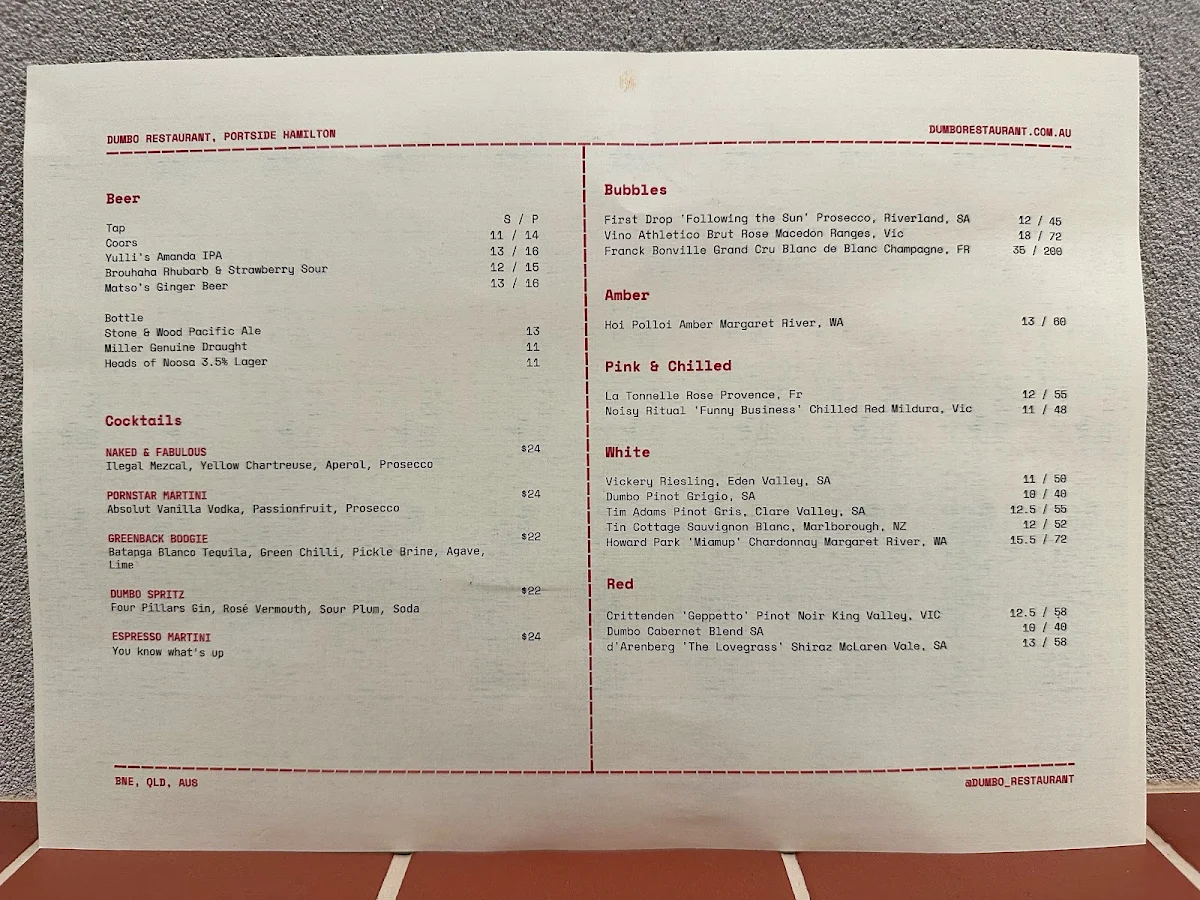 Menu, D U M B O