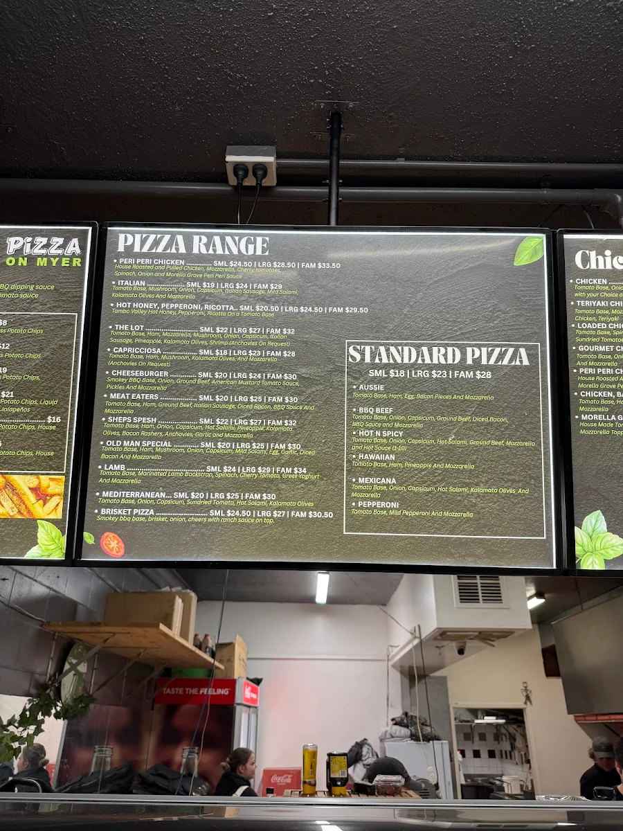 Menu, Pizza On Myer