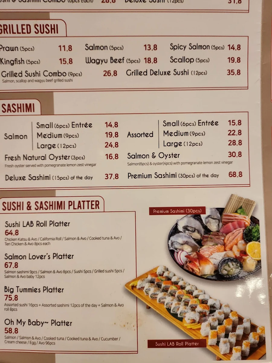 Menu, Sushi lab