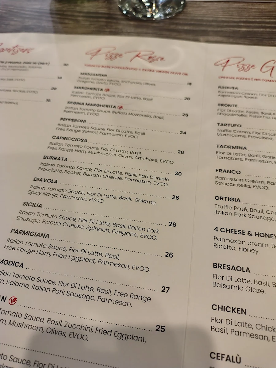Menu, Franco Pizzeria