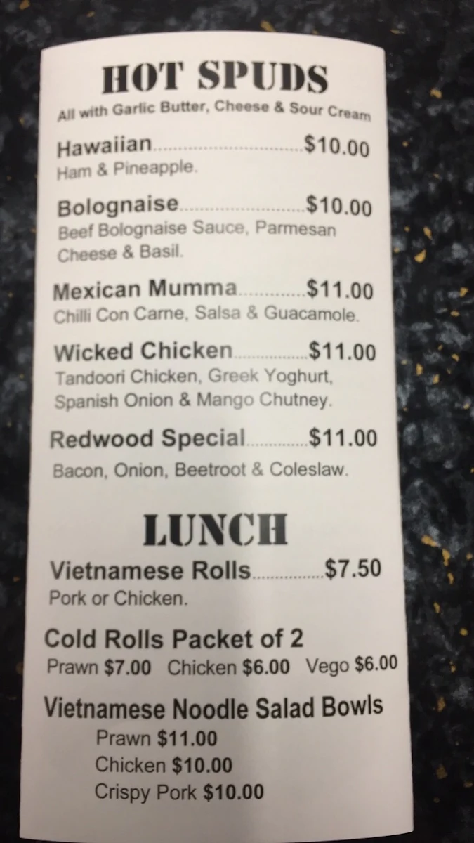 Menu, Redwood Wood Fired Pizzas & More