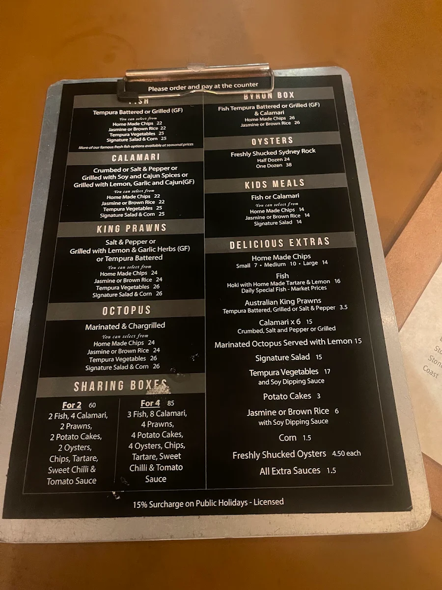 Menu, Fishmongers Byron Bay