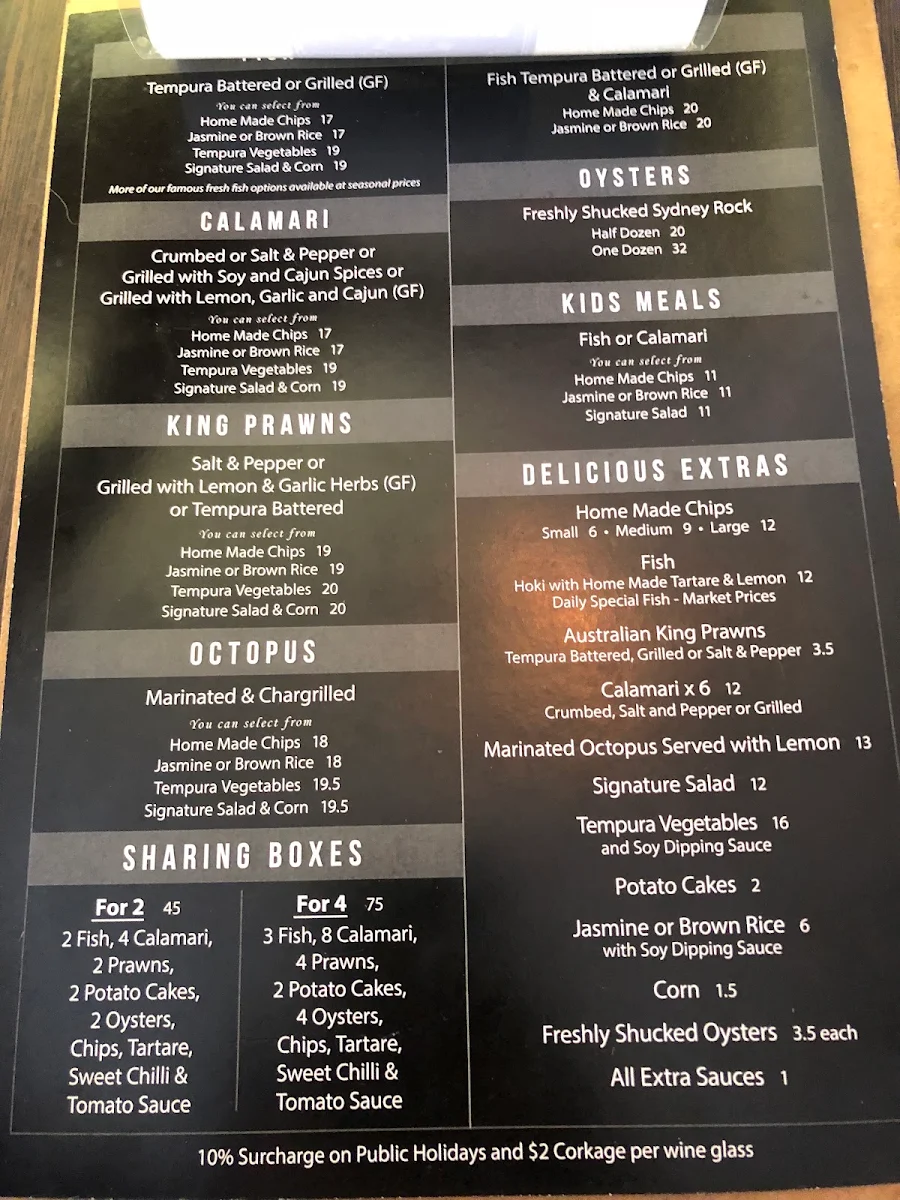 Menu, Fishmongers Byron Bay