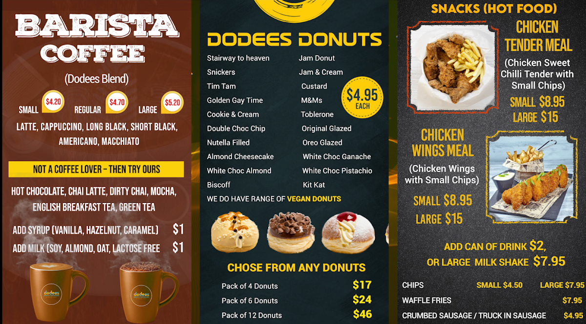 Menu, Dodees Cafe & Donuts