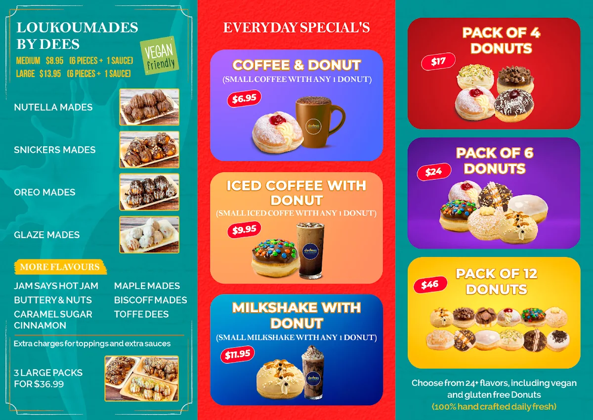 Menu, Dodees Cafe & Donuts