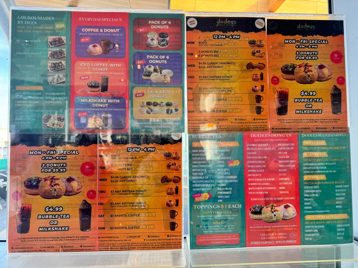 Menu, Dodees Cafe & Donuts