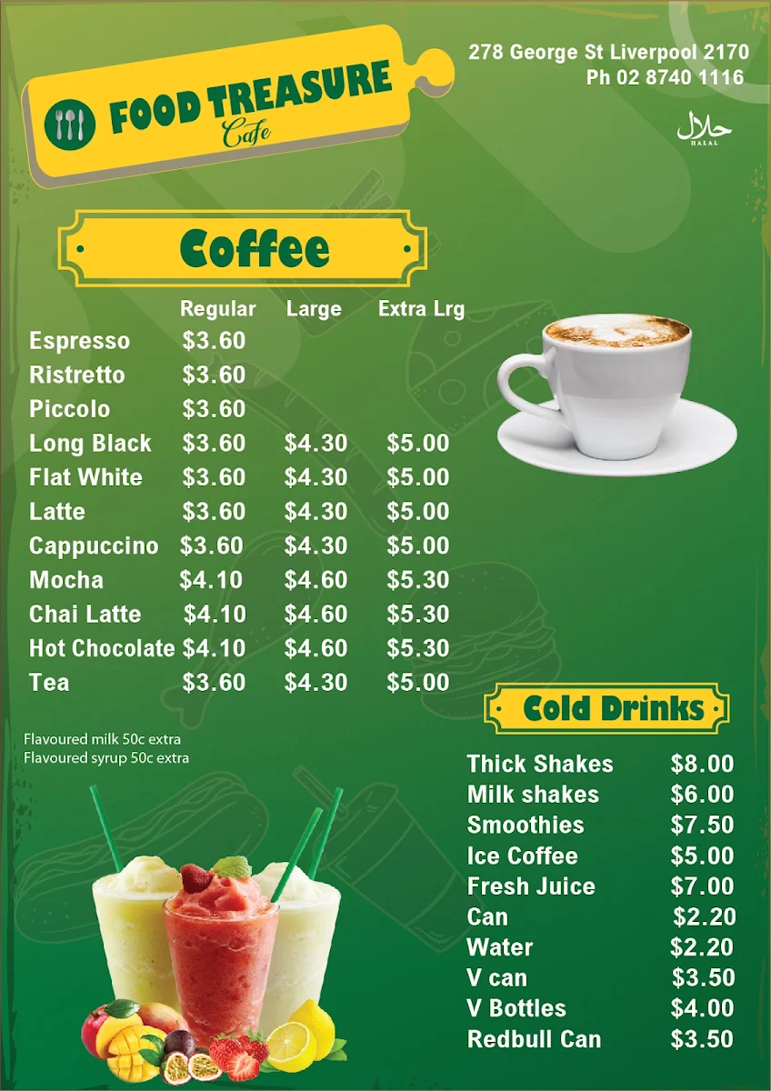 Menu, Halal Food Treasure Cafe