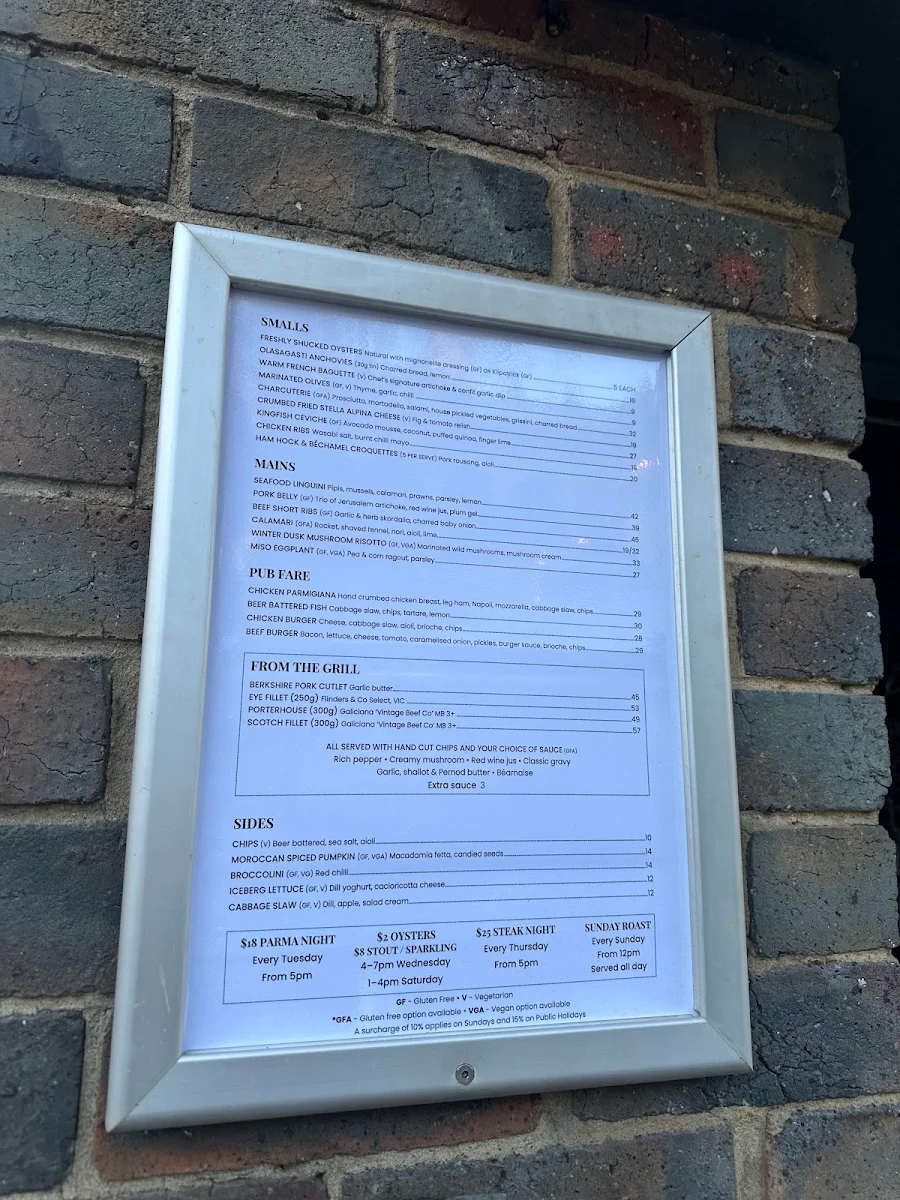 Menu, St Andrews Hotel - Fitzroy