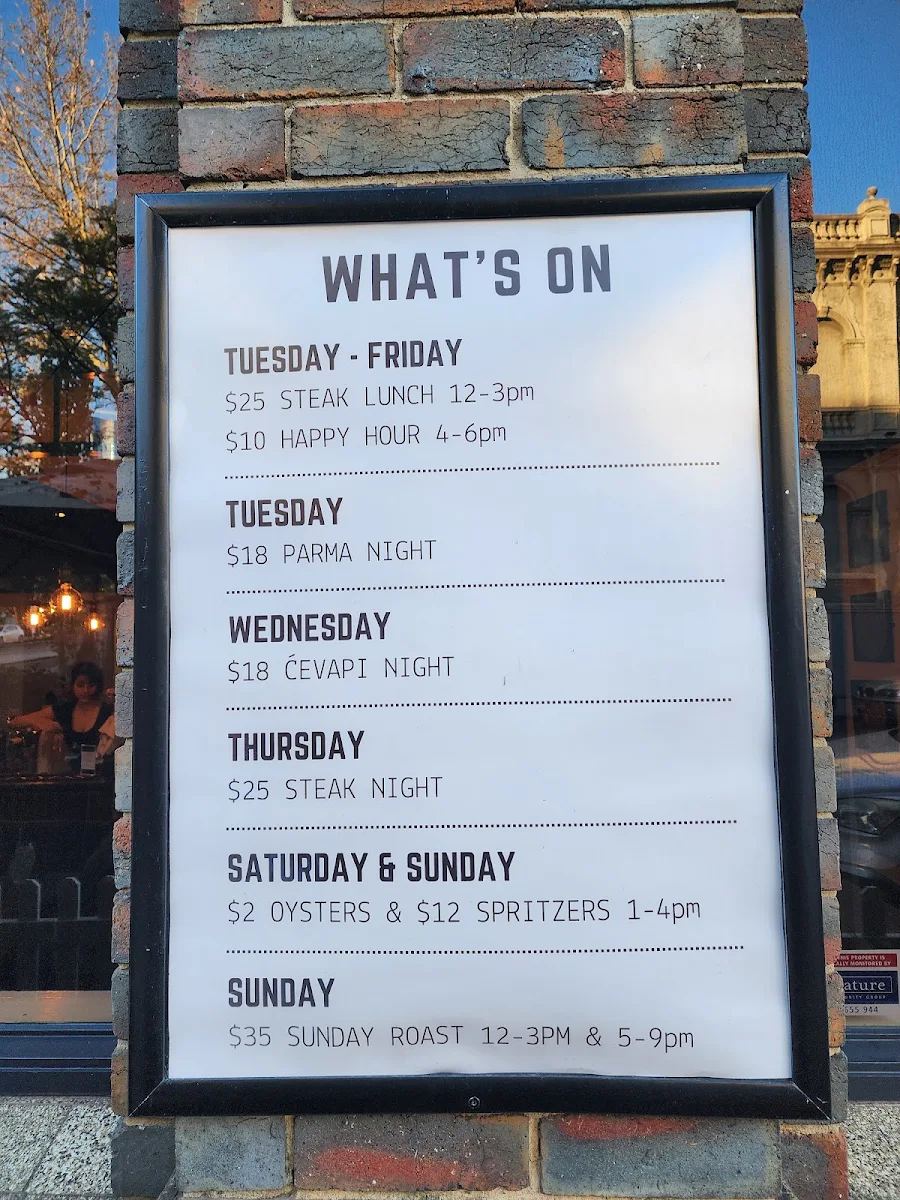 Menu, St Andrews Hotel - Fitzroy