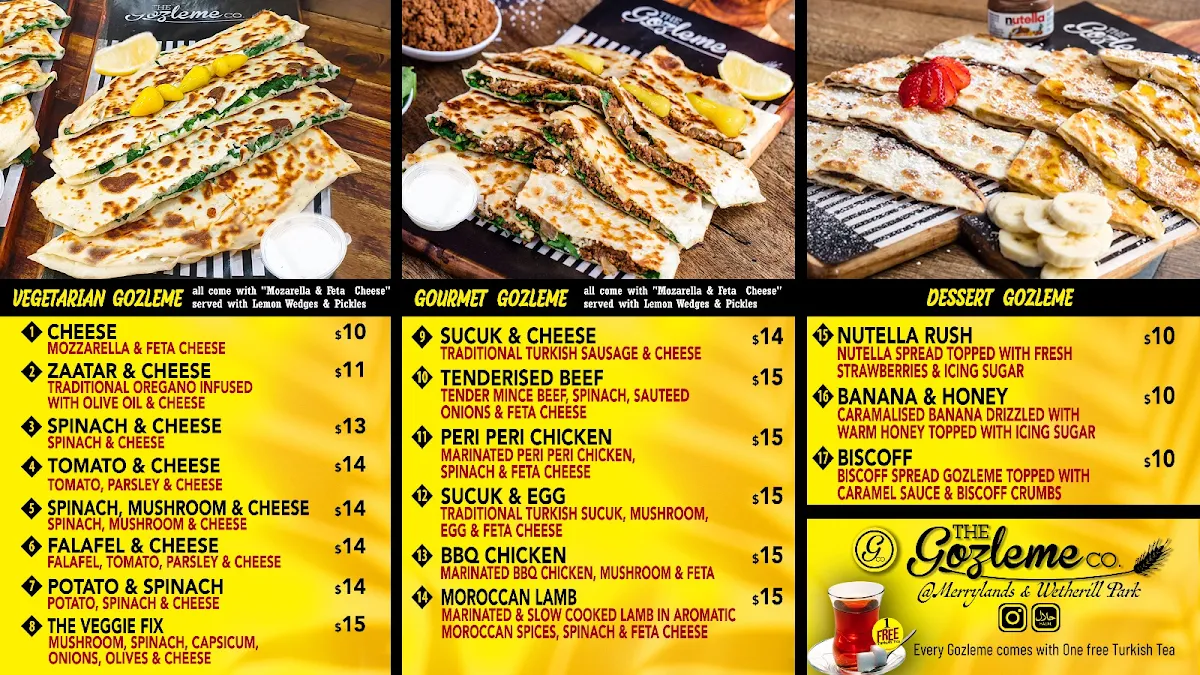 Menu, The Gozleme Co