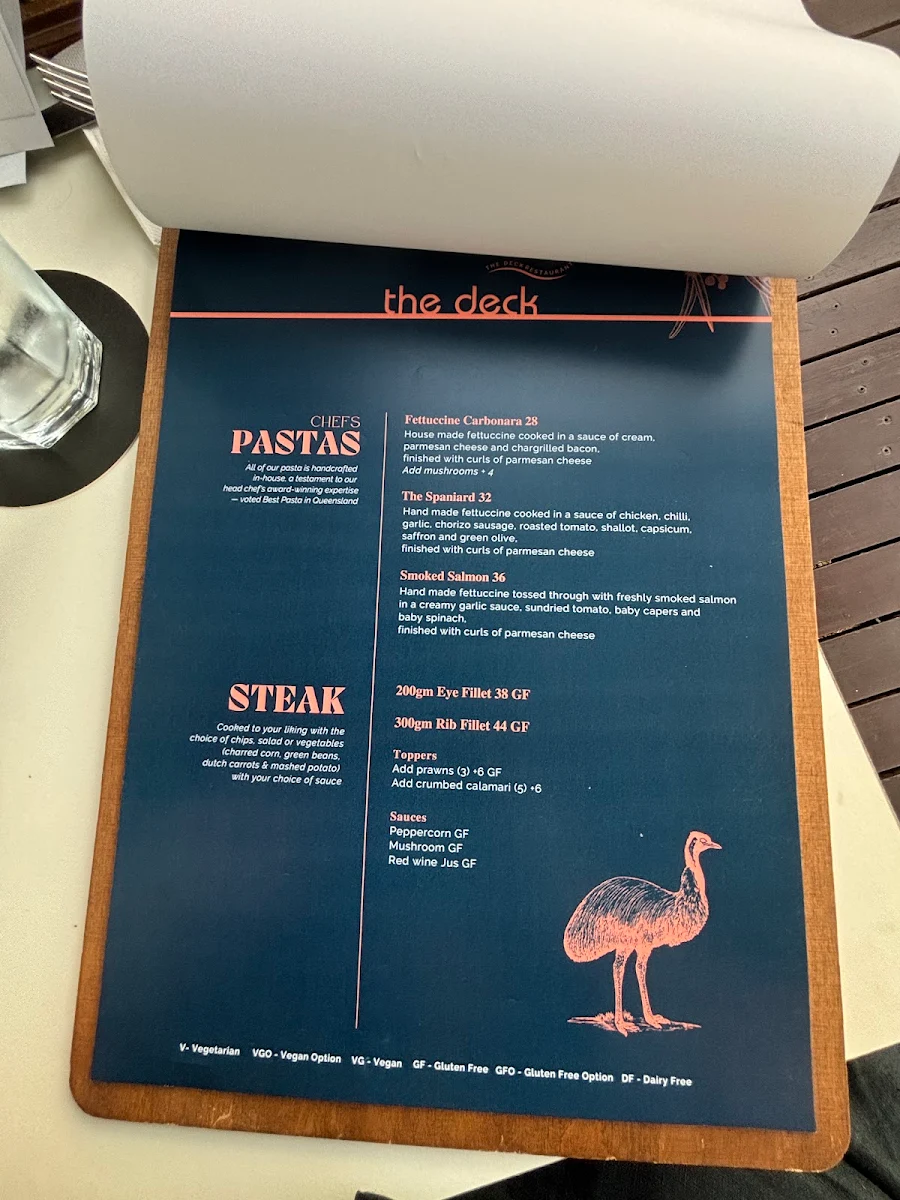 Menu, The Deck Bistro