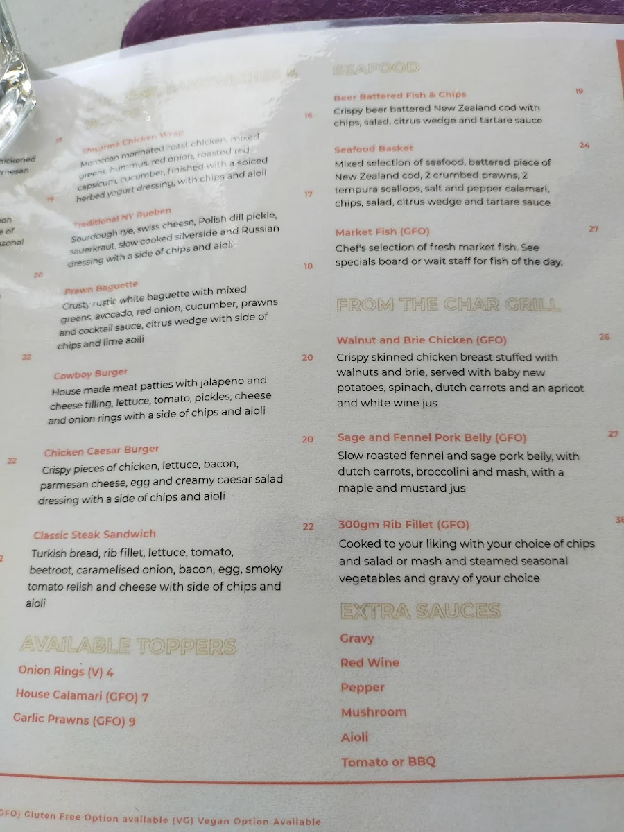 Menu, The Deck Bistro