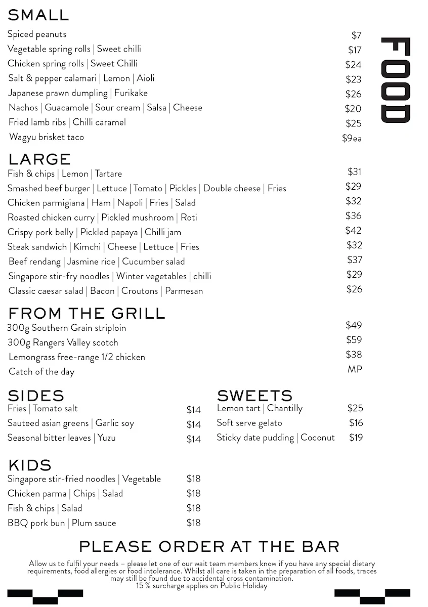 Menu, Amber State Taphouse & Kitchen